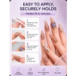 Nude‑Gold Gradient Iridescent Butterfly Press‑On Nails, Luxury Gold French Plaid Almond False Nails